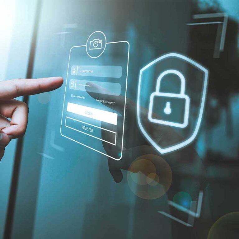 Un dedo humano apunta a una pantalla en la que se pide el usuario y contraseña para poder acceder