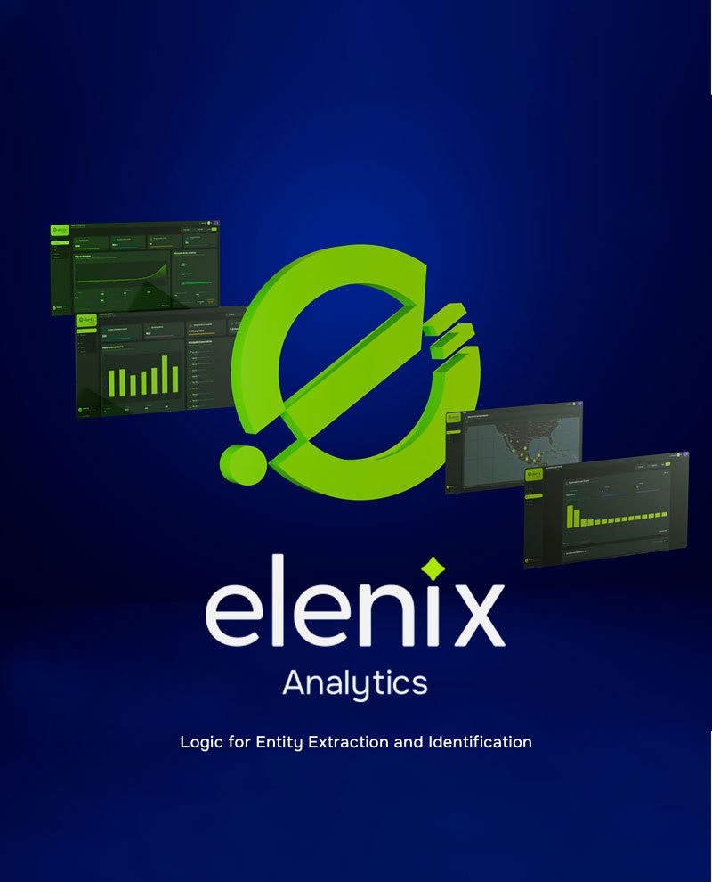 muestra en pequeñas capturas de la interfaz de la plataforma de analíticos en tiempo real de elenix.