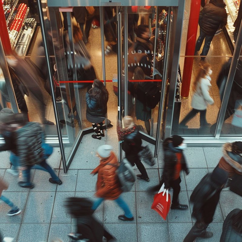 Varias personas caminando fuera de una tienda de ropa se puede saber cuántas con la plataforma de Elenix Analytics