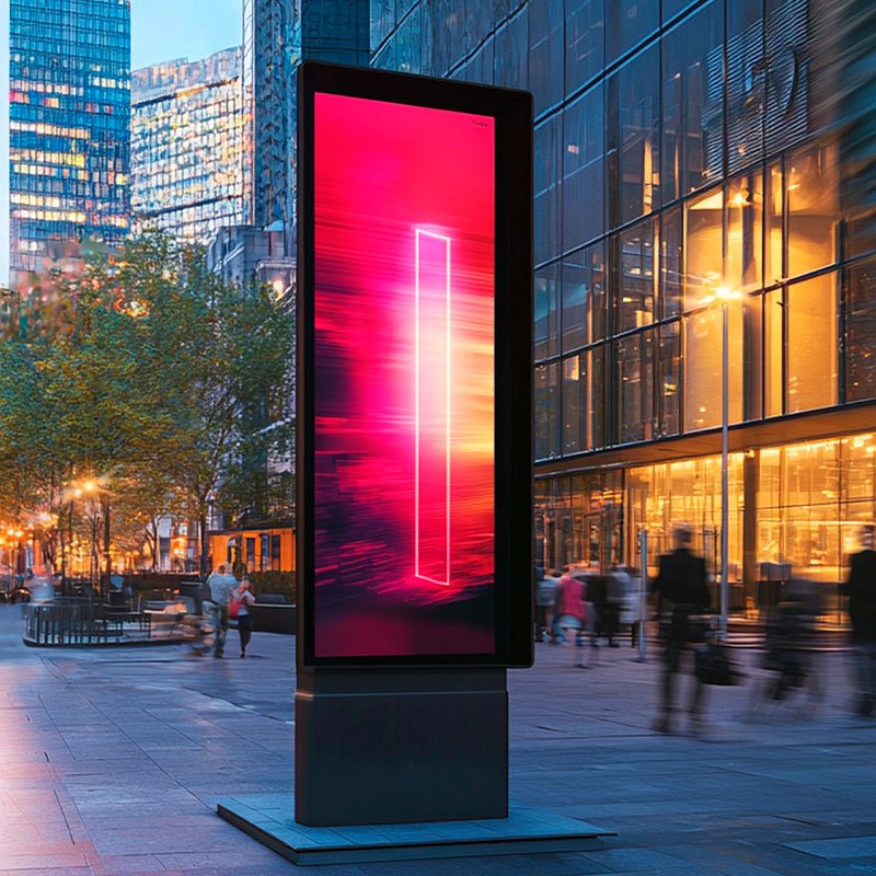 una kiosco digital a las afueras de un edificio con Elenix se puede saber cuántos vieron el anuncio